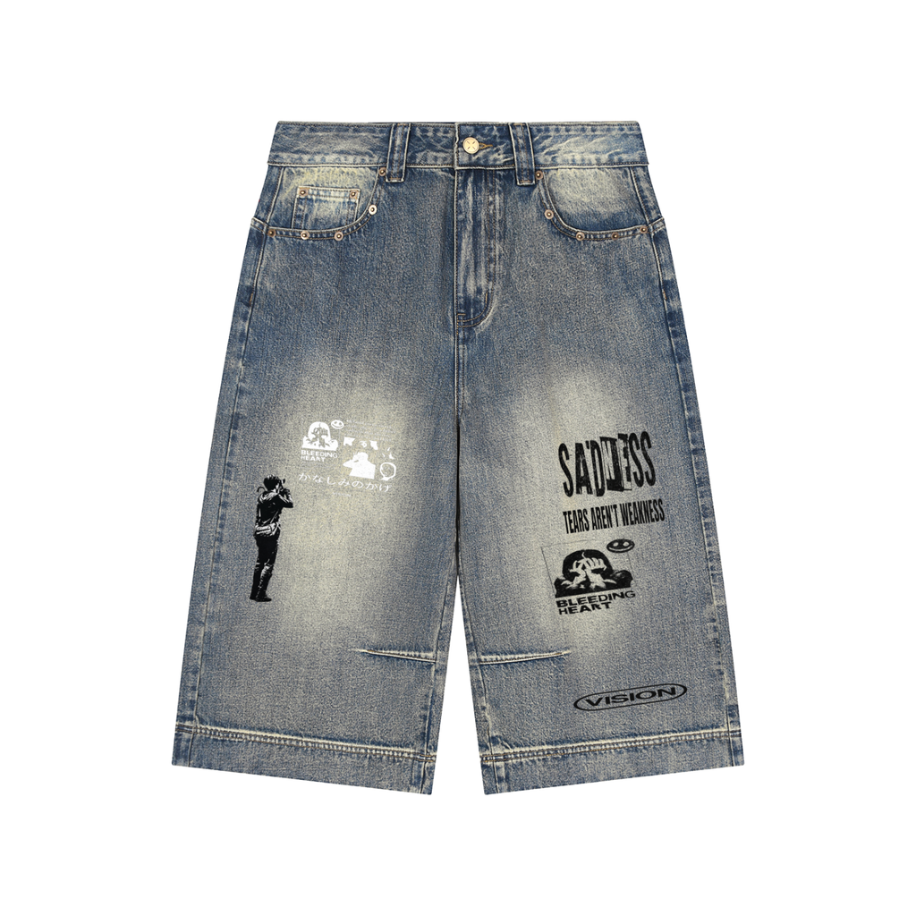 Vintage Wash Baggy Denim Shorts