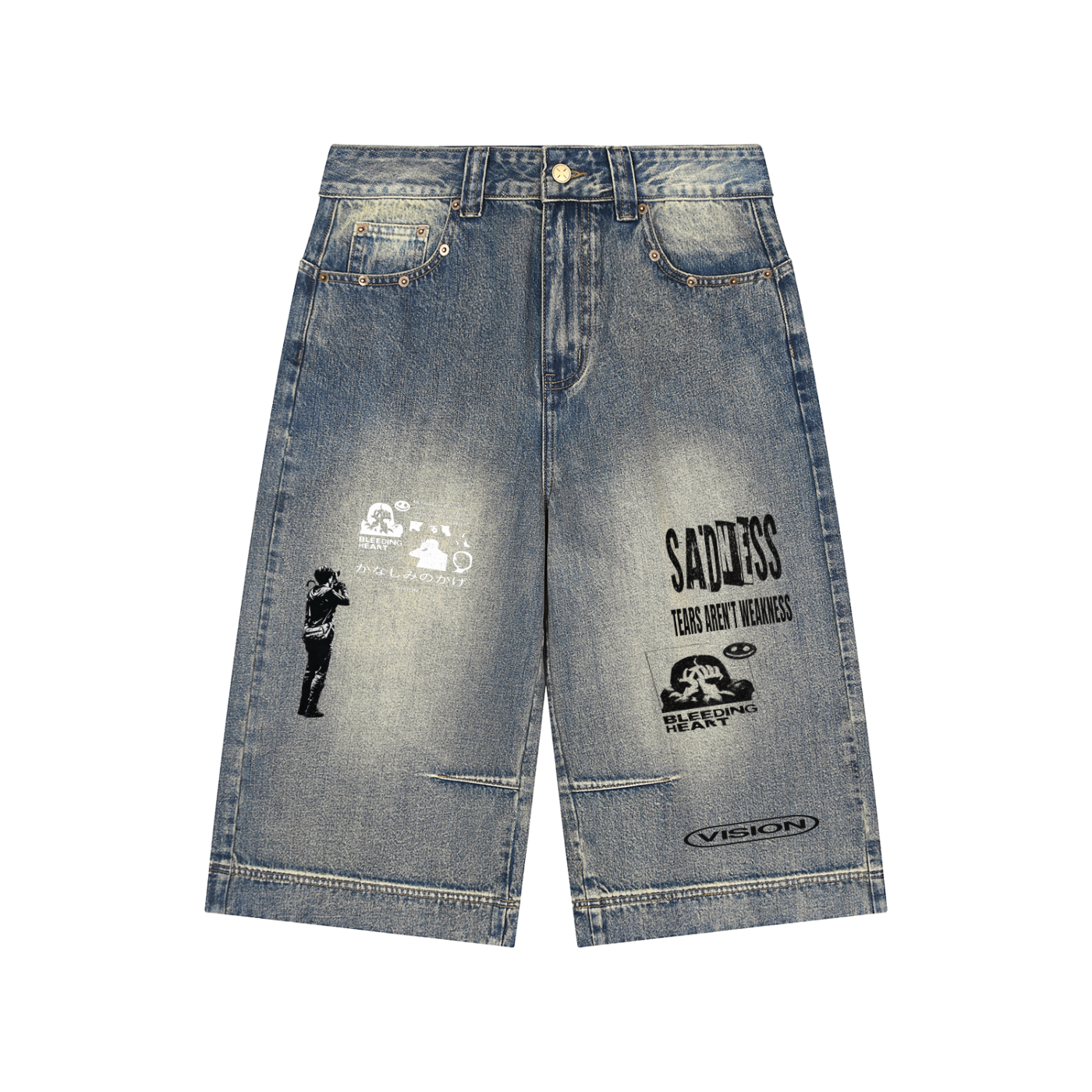 Vintage Wash Baggy Denim Shorts