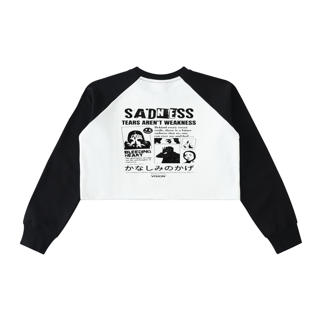 Raw-Hem Color-Block Raglan Crop Sweatshirt