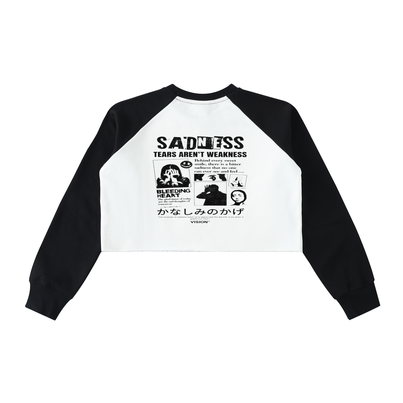 Raw-Hem Color-Block Raglan Crop Sweatshirt