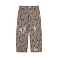 Unisex Vintage Wash Leopard Wide Leg Jeans