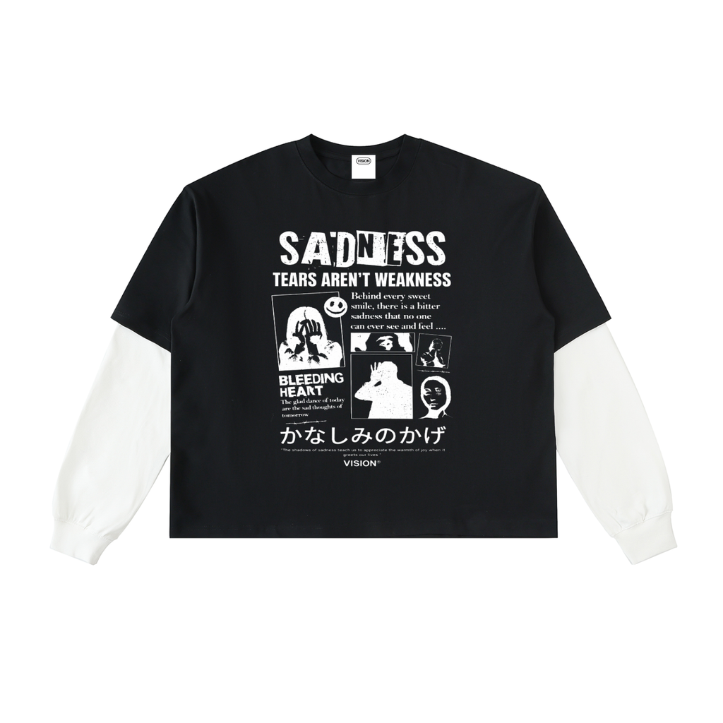 Layered Contrast Sleeve Cotton T-Shirt