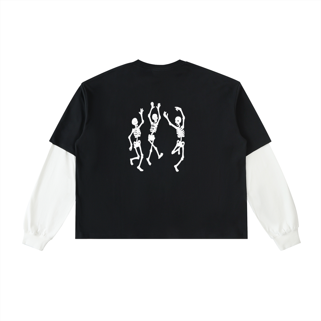 Layered Contrast Sleeve Cotton T-Shirt