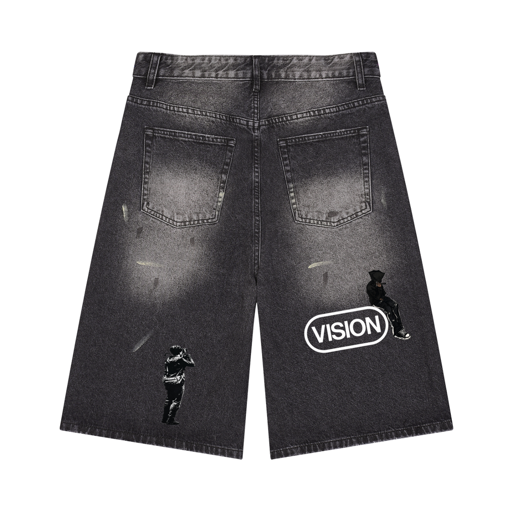 Men’s Vintage Wash Wide Leg Denim Shorts